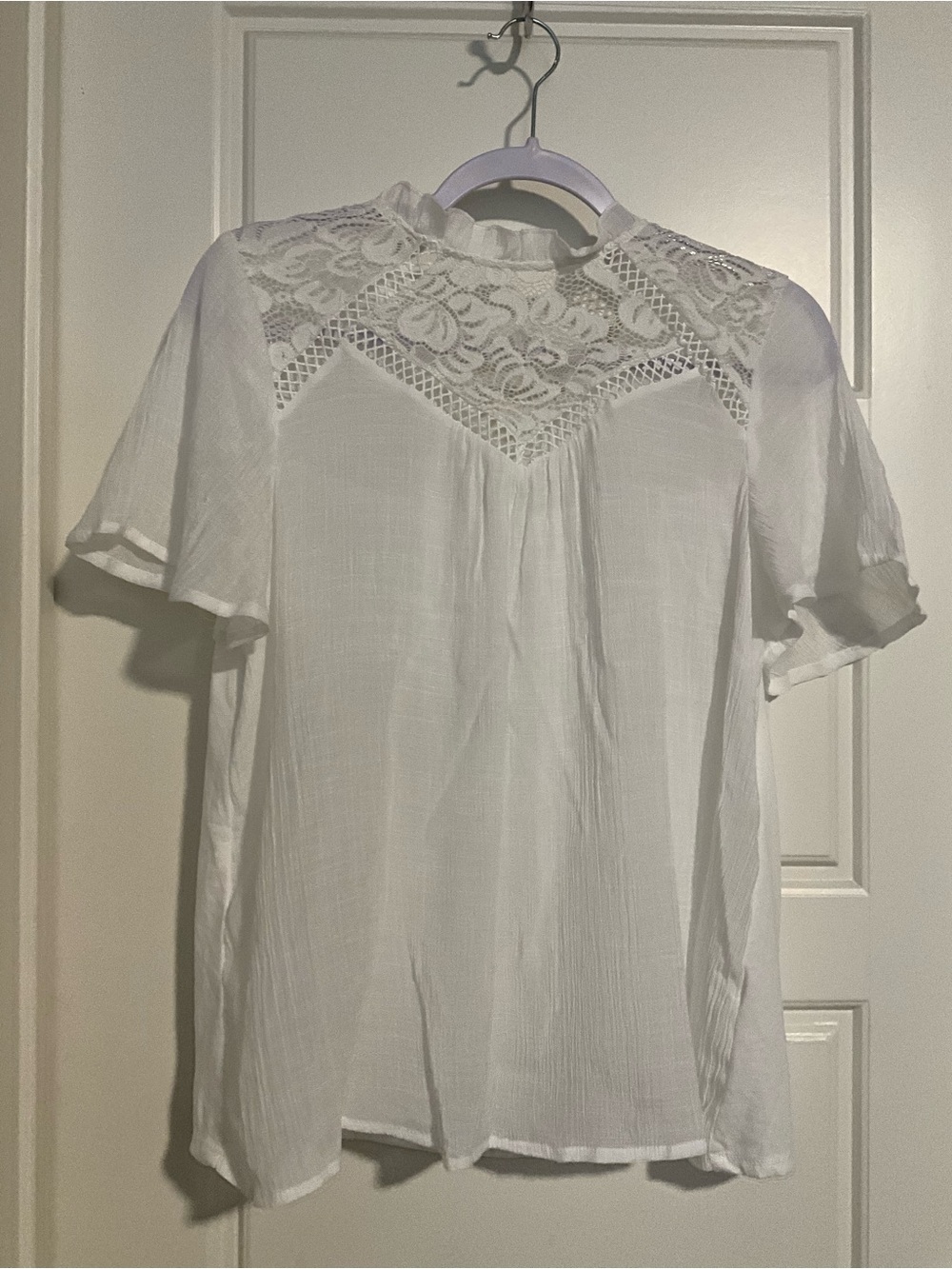 Parallel Skies White Lace Mock Neck Blouse Size L Boho Cottagecore